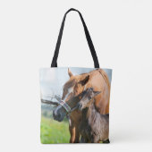 Niedliche Kleintiere | Schwarzer Fohlen mit Mama Tasche (Rückseite)