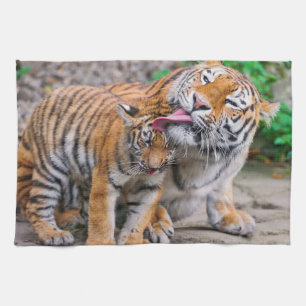Niedliche Kleintiere   Sibirische Tiger-Familie Geschirrtuch