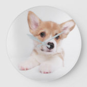 Niedliche Kleintiere | Sweet Baby Corgi Große Wanduhr (Vorderseite)