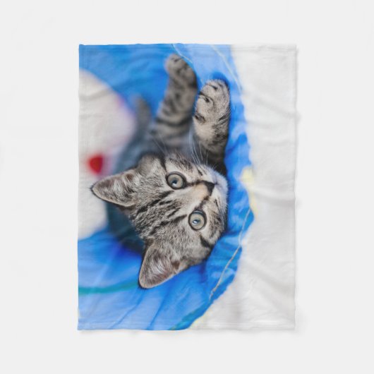 Niedliche Kleintiere | Tabby Kitten im Spieltunnel Fleecedecke (Vorderseite)