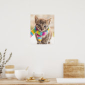 Niedliche Kleintiere | Tabby Kitten Rainbow Scarf Poster (Küche)