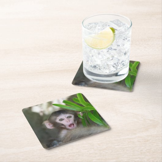 Niedliche Kleintiere | Überraschender Schneeaffe Rechteckiger Pappuntersetzer (Vor Ort)
