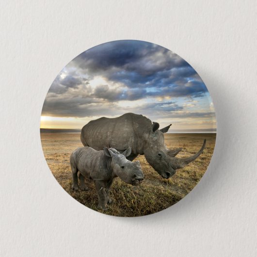 Niedliche Kleintiere | Weißer Rhino und Kalb Button (Vorderseite)