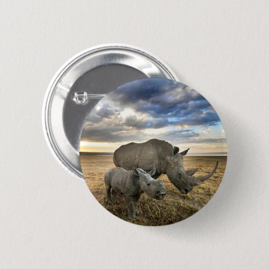 Niedliche Kleintiere | Weißer Rhino und Kalb Button (Vorne & Hinten)