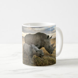 Niedliche Kleintiere Weißer Rhino und Kalb Kaffeetasse