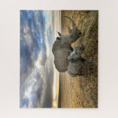 Niedliche Kleintiere | Weißer Rhino und Kalb Puzzle (Vertikal)