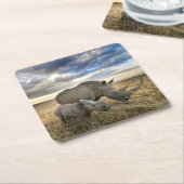 Niedliche Kleintiere | Weißer Rhino und Kalb Rechteckiger Pappuntersetzer (angewinkelt)