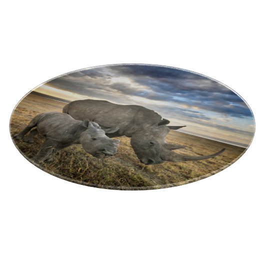 Niedliche Kleintiere | Weißer Rhino und Kalb Schneidebrett (Ecke)