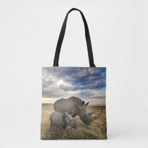 Niedliche Kleintiere Weißer Rhino und Kalb Tasche