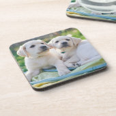 Niedliche Kleintiere | Yellow Labrador Retrievers Getränkeuntersetzer (Linke Seite)