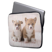 Niedliche Kleintiere | Zwei Baby Corgis sitzen Laptopschutzhülle (Vorderseite Links)