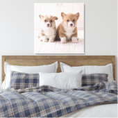 Niedliche Kleintiere | Zwei Baby Corgis sitzen Leinwanddruck (Insitu (Schlafzimmer))