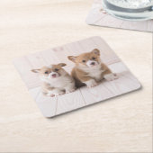 Niedliche Kleintiere | Zwei Baby Corgis sitzen Rechteckiger Pappuntersetzer (angewinkelt)