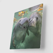 Niedliche Kleintiere | Zwei Manatees Quadratische Wanduhr (Winkel)