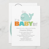 Niedliche Kleinwal-Kinderdusche Einladung / Junge (Vorne/Hinten)