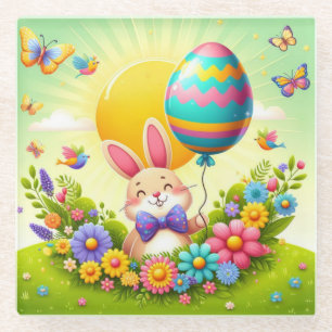 Niedliche, knuddelige und farbenfrohe Osterhase Glasuntersetzer