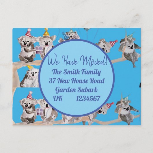 Niedliche Koala Art neue Adresse Postkarte Wir zie (Vorderseite)