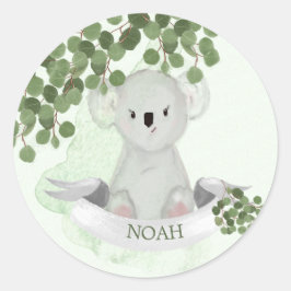 Niedliche Koala Baby Animal Green Blätter Border Runder Aufkleber