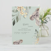 Niedliche Koala Bärenminze & Olive Babydusche Einladung (Stehend Vorderseite)