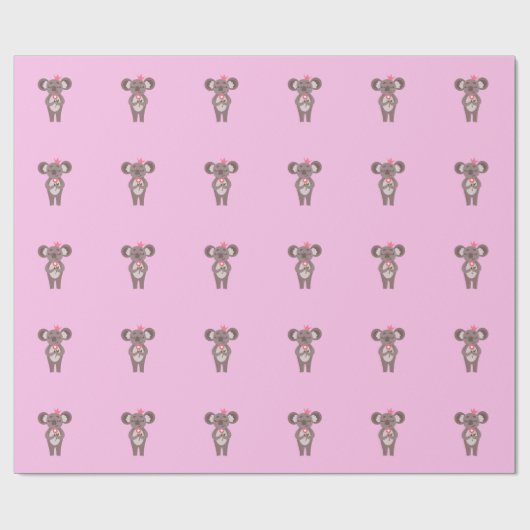 Niedliche Koala Bärenprinzessin Mädchen rosa Gebur Geschenkpapier (Flach)