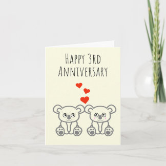 Niedliche Koala Bear Couple Happy 3. Jubiläumskart Karte