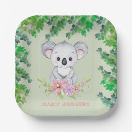 Niedliche Koala Bear Girl Babydusche Pappteller