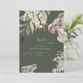 Niedliche Koala Bear Olive Baby Dusche Einladung (Stehend Vorderseite)