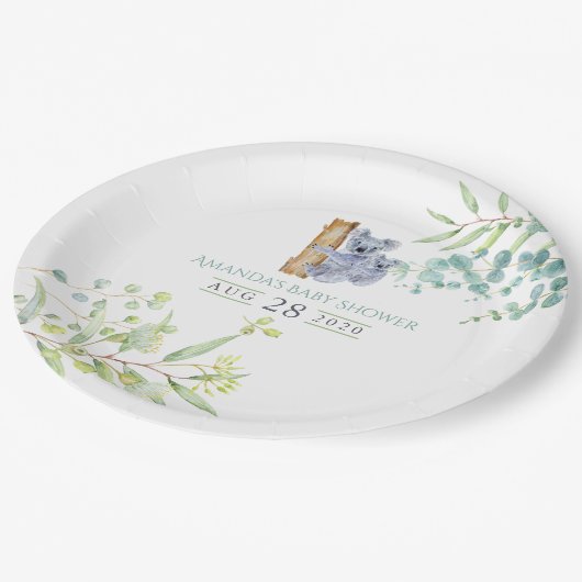 Niedliche Koala Bears Eucalyptus Verlasse Kinderdu Pappteller (Schrägansicht)