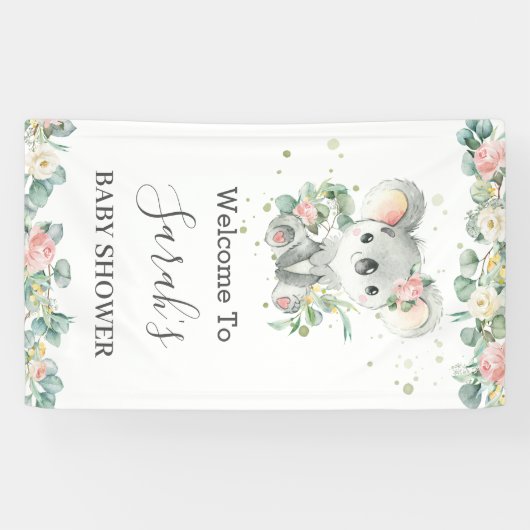 Niedliche Koala Eucalyptus Floral Begrüßungsabstim Banner (Horizontal)