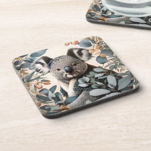 Niedliche Koala-Eukalyptus-Blätter Getränkeuntersetzer (Linke Seite)