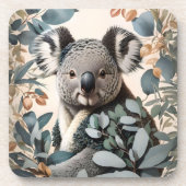 Niedliche Koala-Eukalyptus-Blätter Getränkeuntersetzer (Vorderseite)