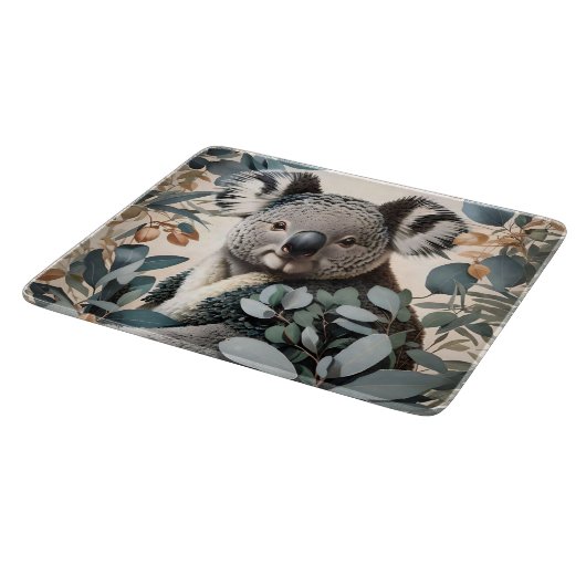 Niedliche Koala-Eukalyptus-Blätter Schneidebrett (Ecke)