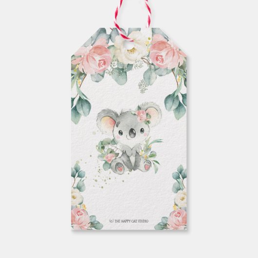 Niedliche Koala Floral Baby Dusche Vielen Dank für Geschenkanhänger (Rückseite)