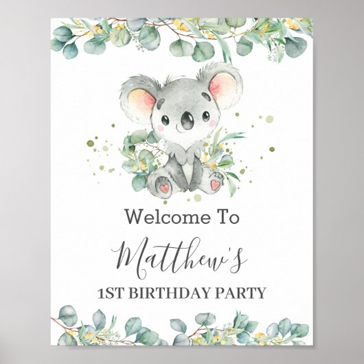 Niedliche Koala Greenery Baby Dusche Geburtstag Wi Poster (Vorne)