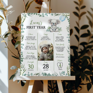 Niedliche Koala Greenery Erstes Jahr Foto Meilenst Poster