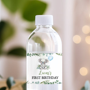 Niedliche Koala Greenery Geburtstagsparty Wasserflaschenetikett