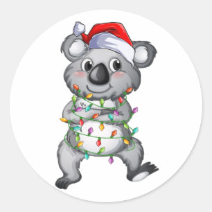 Niedliche Koala in Weihnachtsleuchten Klassik Runder Aufkleber