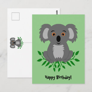 Niedliche Koala mit Eukalyptus-Kindergeburtstag Postkarte