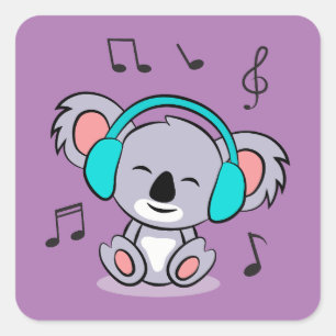 Niedliche Koala-Musik Quadratischer Aufkleber