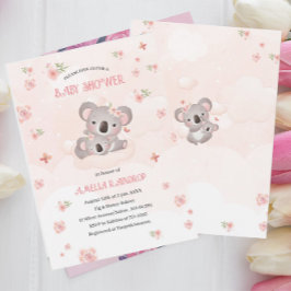 Niedliche Koala Rosa Blume Babydusche Wasserfarbe Einladung