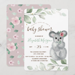 Niedliche Koala Rose Kinderdusche Einladung