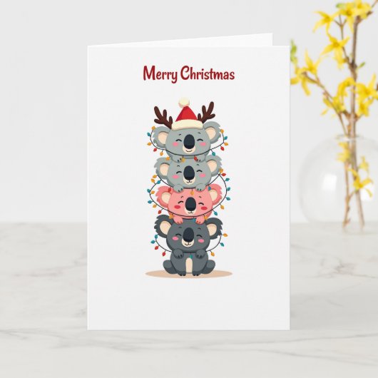 Niedliche Koala Stack Weihnachtsbeleuchtung und We Karte (Gelbe Blume)