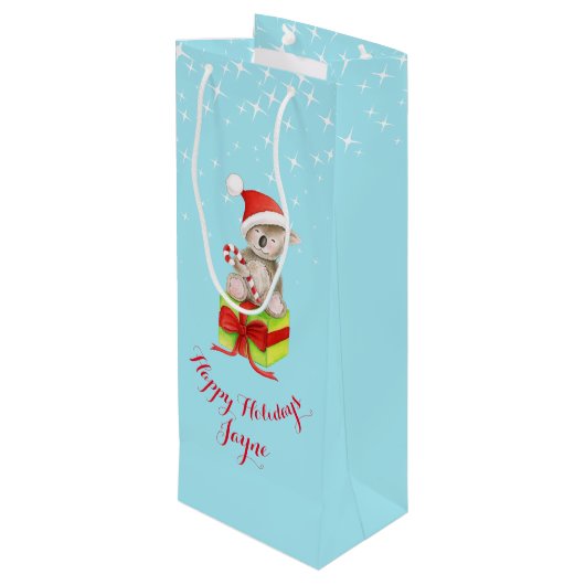 Niedliche Koalabärnkunst nannte Weihnachten blaue Geschenktüte Für Weinflaschen (Rückseite Schrägansicht)