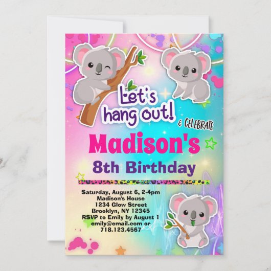Niedliche Koalas Geburtstagspartei Einladung (Vorderseite)