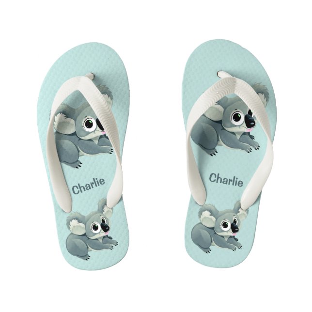Niedliche Koalas-individuelle Name-Flip-Flops Kinderbadesandalen (Fußbett)
