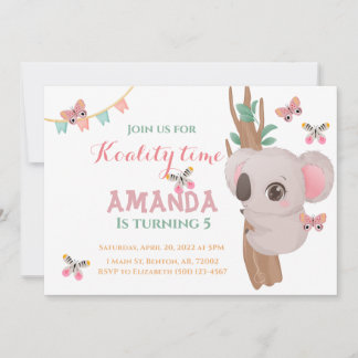 Niedliche Koalitionszeit Koala Bär rosa aquamarine Einladung
