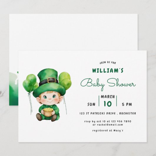 niedliche Koboldpatrick-Kinderdusche Einladung (Vorne/Hinten)