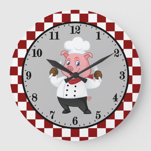 niedliche Koch Schweineküche Große Wanduhr (Vorderseite)