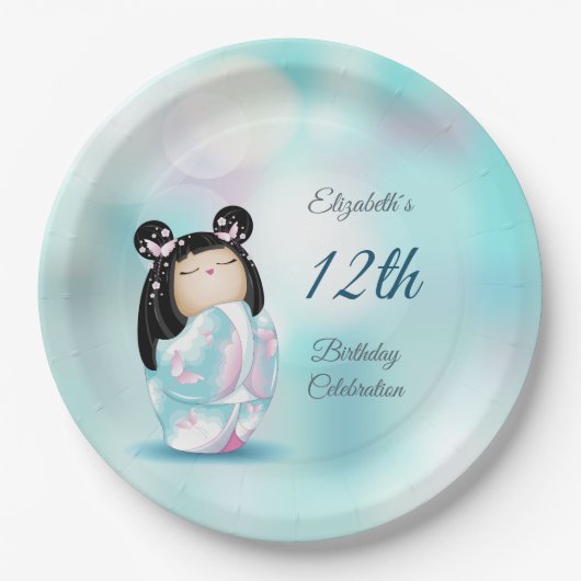 Niedliche Kokeshi Doll | Geburtstag eines Mädchens Pappteller (Vorderseite)