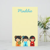 Niedliche Kokeshi-Japanische Puppen Briefpapier (Stehend Vorderseite)